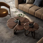 Elegant Black Walnut Wood Tea Table Set with Stainless Steel Accents - Modern Design for Stylish Living Rooms fplk-5026