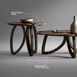 Elegant Black Walnut Wood Tea Table Set with Stainless Steel Accents - Modern Design for Stylish Living Rooms fplk-5026