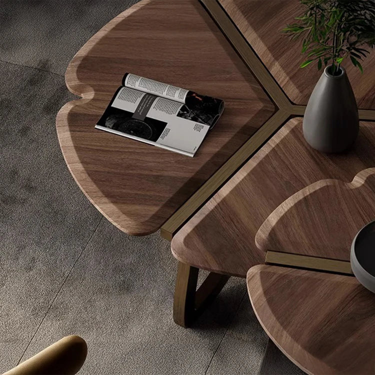 Elegant Black Walnut Wood Tea Table Set with Stainless Steel Accents - Modern Design for Stylish Living Rooms fplk-5026