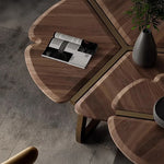 Elegant Black Walnut Wood Tea Table Set with Stainless Steel Accents - Modern Design for Stylish Living Rooms fplk-5026