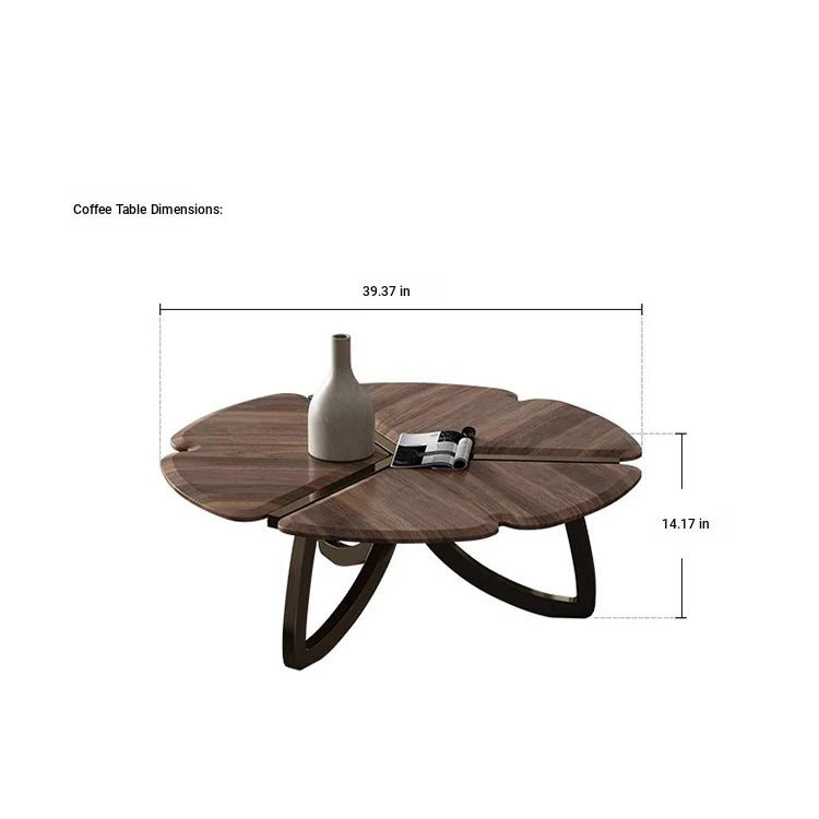 Elegant Black Walnut Wood Tea Table Set with Stainless Steel Accents - Modern Design for Stylish Living Rooms fplk-5026