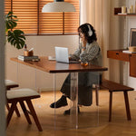 Sleek Cherry Wood Dining Table with Modern Acrylic Base - Stylish Home Addition fpmxm-2769