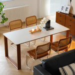 Elegant Cherry & Boxwood Dining Table with Marble Top - Modern and Stylish Design fpmxm-2771