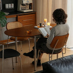 Elegant Cherry Wood Dining Chair with Rattan and Faux Leather Finish fpmxm-2772