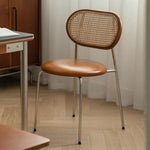 Ash Wood Dining Chair with Rattan Backrest and Faux Leather Seat - Stylish and Comfortable Seating Solution fpmxm-2774