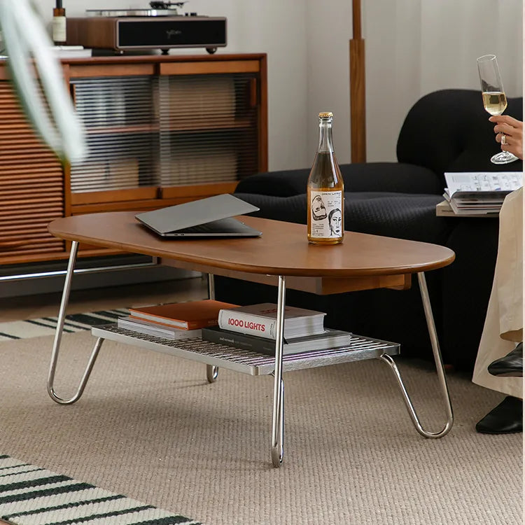 Elegant Boxwood Beech Coffee Table with Modern Metal Frame – Stylish Living Room Centerpiece fpmxm-2779