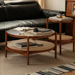 Cherry Wood & Rattan Coffee Table with Tempered Glass Top - Elegant Living Room Accent fpmxm-2780