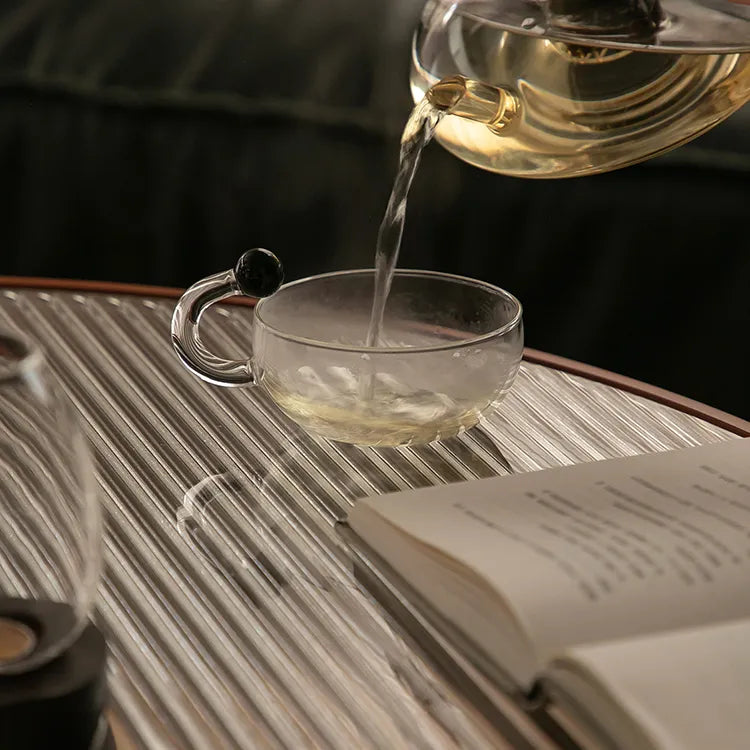 Cherry Wood & Rattan Coffee Table with Tempered Glass Top - Elegant Living Room Accent fpmxm-2780