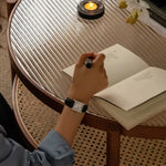 Cherry Wood & Rattan Coffee Table with Tempered Glass Top - Elegant Living Room Accent fpmxm-2780