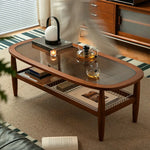 Stylish Cherry Wood & Boxwood Coffee Table with Tempered Glass Top fpmxm-2782