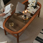 Stylish Cherry Wood & Boxwood Coffee Table with Tempered Glass Top fpmxm-2782