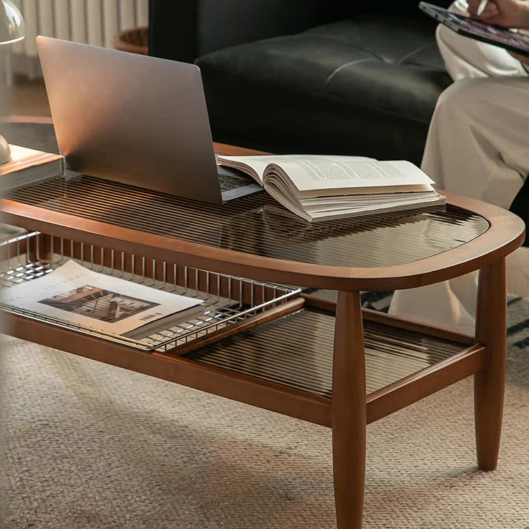 Stylish Cherry Wood & Boxwood Coffee Table with Tempered Glass Top fpmxm-2782