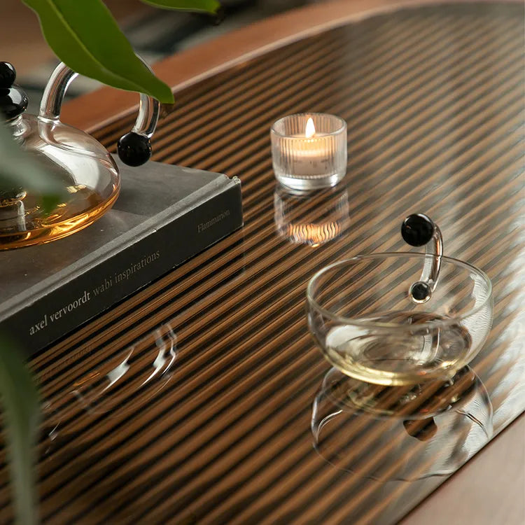 Stylish Cherry Wood & Boxwood Coffee Table with Tempered Glass Top fpmxm-2782