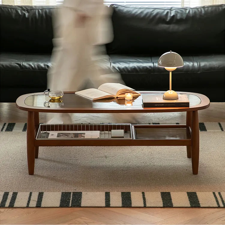 Stylish Cherry Wood & Boxwood Coffee Table with Tempered Glass Top fpmxm-2782