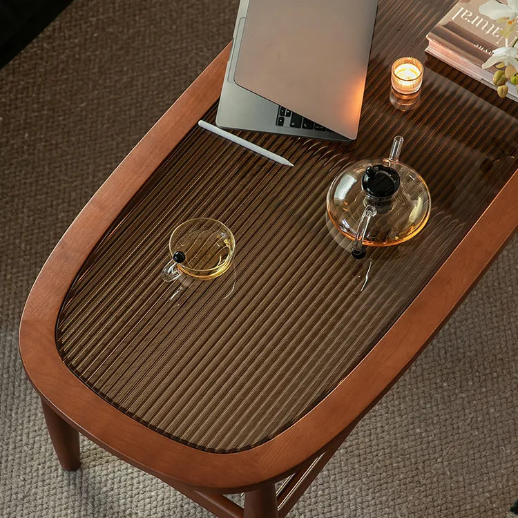 Stylish Cherry Wood & Boxwood Coffee Table with Tempered Glass Top fpmxm-2782