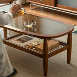 Stylish Cherry Wood & Boxwood Coffee Table with Tempered Glass Top fpmxm-2782