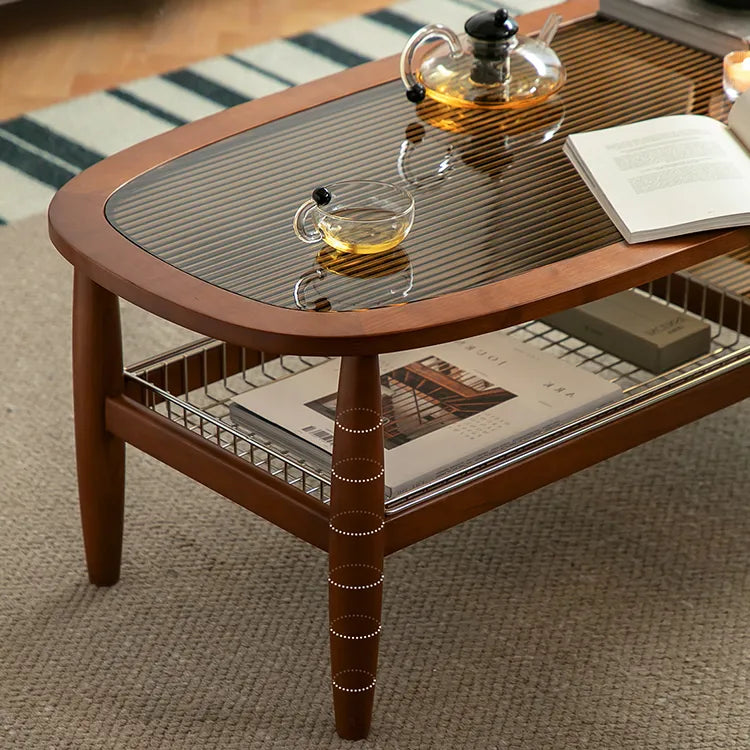 Stylish Cherry Wood & Boxwood Coffee Table with Tempered Glass Top fpmxm-2782