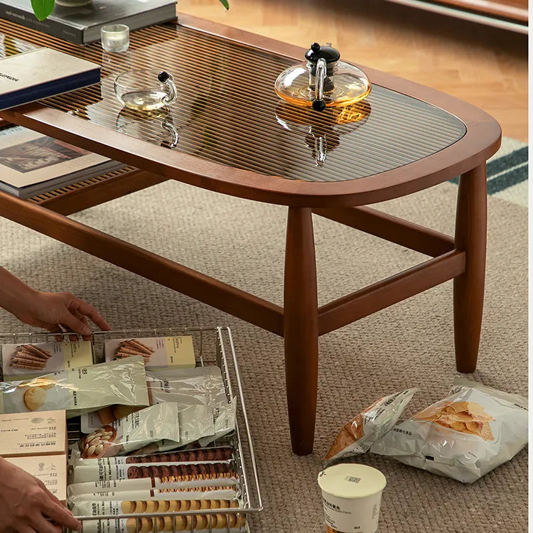 Stylish Cherry Wood & Boxwood Coffee Table with Tempered Glass Top fpmxm-2782