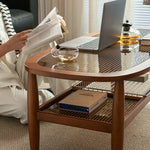 Stylish Cherry Wood & Boxwood Coffee Table with Tempered Glass Top fpmxm-2782