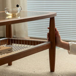 Stylish Cherry Wood & Boxwood Coffee Table with Tempered Glass Top fpmxm-2782