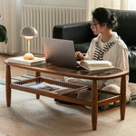 Stylish Cherry Wood & Boxwood Coffee Table with Tempered Glass Top fpmxm-2782