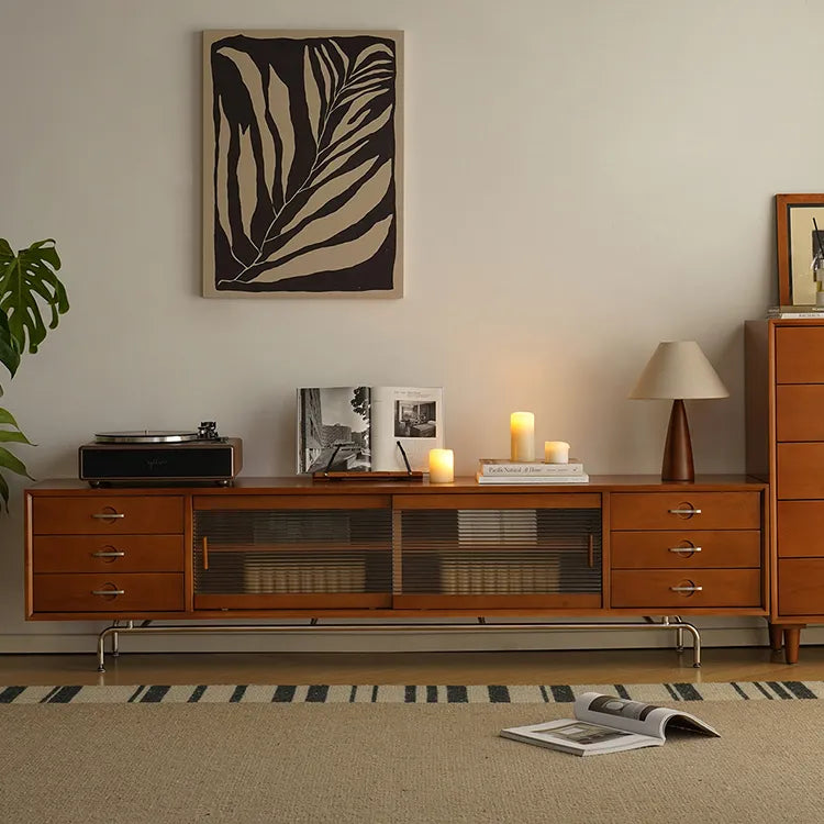 Sleek Boxwood Beech TV Stand with Glass Doors – Elegant Storage Solution fpmxm-2785