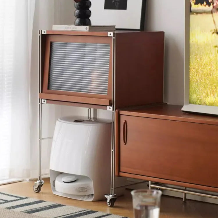 Stylish Boxwood and Glass Cabinet on Wheels - Perfect for Home Organization fpmxm-2792