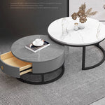 Modern Sintered Stone Tea Table with Adjustable Metal Legs and Sleek PU Leather Trim - White, Gray, Brown Options frg-493
