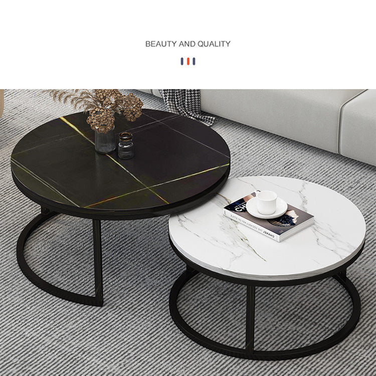 Modern Sintered Stone Tea Table with Adjustable Metal Legs and Sleek PU Leather Trim - White, Gray, Brown Options frg-493