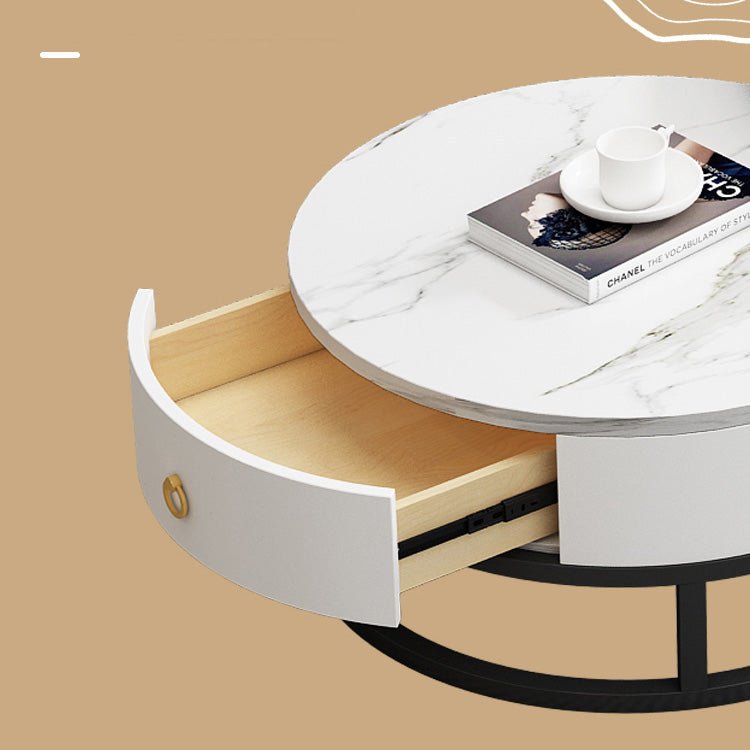 Modern Sintered Stone Tea Table with Adjustable Metal Legs and Sleek PU Leather Trim - White, Gray, Brown Options frg-493