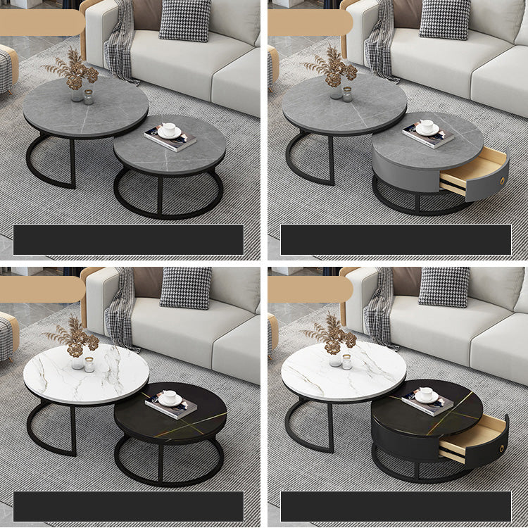 Modern Sintered Stone Tea Table with Adjustable Metal Legs and Sleek PU Leather Trim - White, Gray, Brown Options frg-493