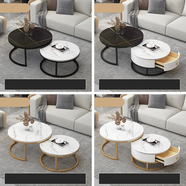 Modern Sintered Stone Tea Table with Adjustable Metal Legs and Sleek PU Leather Trim - White, Gray, Brown Options frg-493