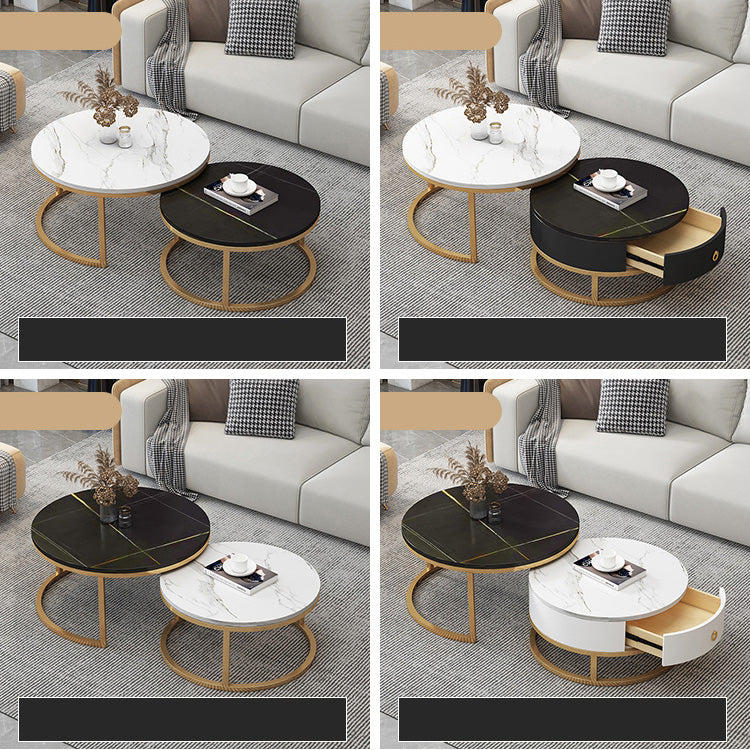 Modern Sintered Stone Tea Table with Adjustable Metal Legs and Sleek PU Leather Trim - White, Gray, Brown Options frg-493