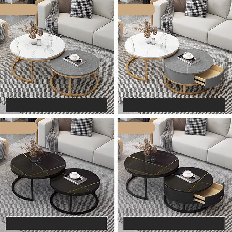 Modern Sintered Stone Tea Table with Adjustable Metal Legs and Sleek PU Leather Trim - White, Gray, Brown Options frg-493