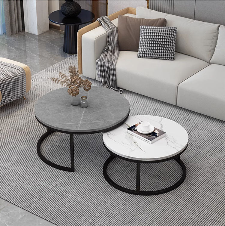 Modern Sintered Stone Tea Table with Adjustable Metal Legs and Sleek PU Leather Trim - White, Gray, Brown Options frg-493