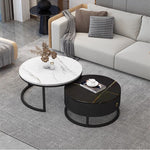 Modern Sintered Stone Tea Table with Adjustable Metal Legs and Sleek PU Leather Trim - White, Gray, Brown Options frg-493