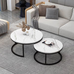 Modern Sintered Stone Tea Table with Adjustable Metal Legs and Sleek PU Leather Trim - White, Gray, Brown Options frg-493