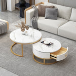 Modern Sintered Stone Tea Table with Adjustable Metal Legs and Sleek PU Leather Trim - White, Gray, Brown Options frg-493