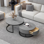 Modern Sintered Stone Tea Table with Adjustable Metal Legs and Sleek PU Leather Trim - White, Gray, Brown Options frg-493