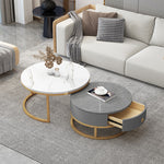 Modern Sintered Stone Tea Table with Adjustable Metal Legs and Sleek PU Leather Trim - White, Gray, Brown Options frg-493