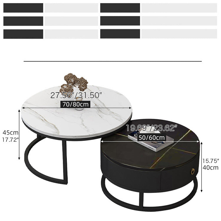 Modern Sintered Stone Tea Table with Adjustable Metal Legs and Sleek PU Leather Trim - White, Gray, Brown Options frg-493