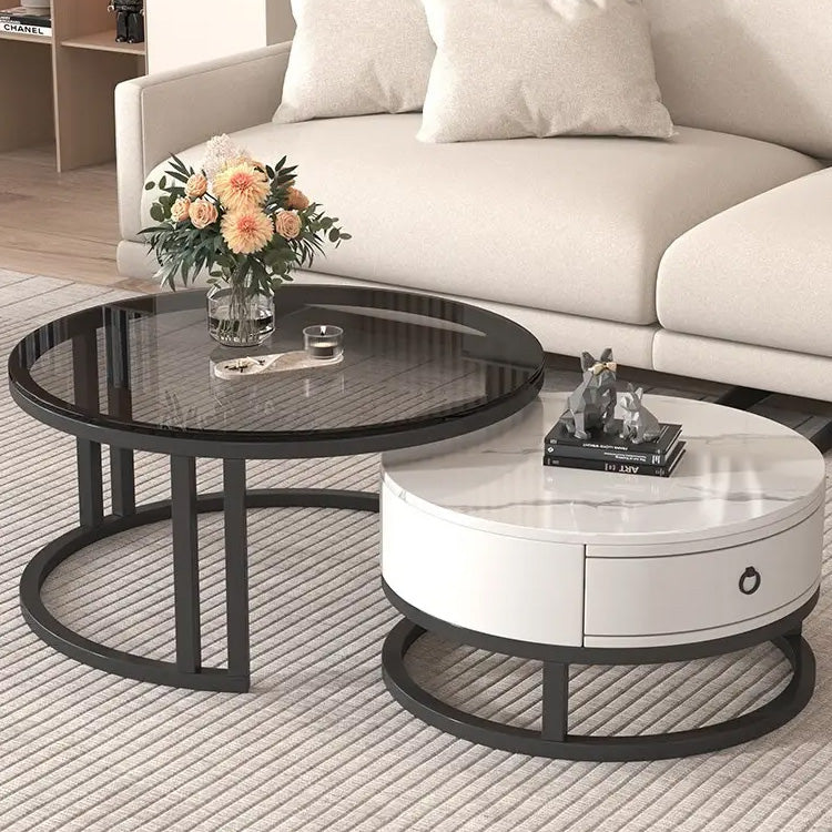Stylish Sintered Stone & Metal Tea Table - White, Black, Gray & Brown Finishes frg-495
