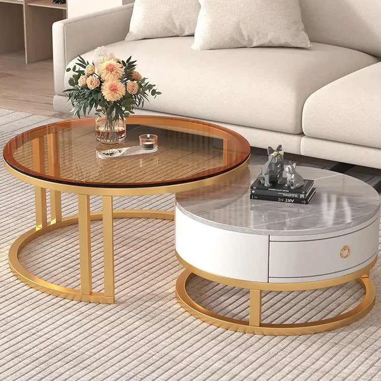 Stylish Sintered Stone & Metal Tea Table - White, Black, Gray & Brown Finishes frg-495