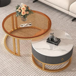 Stylish Sintered Stone & Metal Tea Table - White, Black, Gray & Brown Finishes frg-495