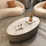Modern Chic White & Gray Sintered Stone Tea Table with Metal and Synthetic Leather Accents frg-498