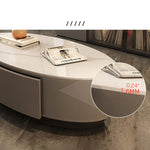 Modern Chic White & Gray Sintered Stone Tea Table with Metal and Synthetic Leather Accents frg-498