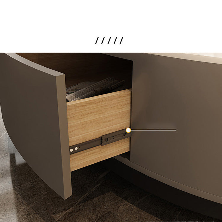 Modern Chic White & Gray Sintered Stone Tea Table with Metal and Synthetic Leather Accents frg-498