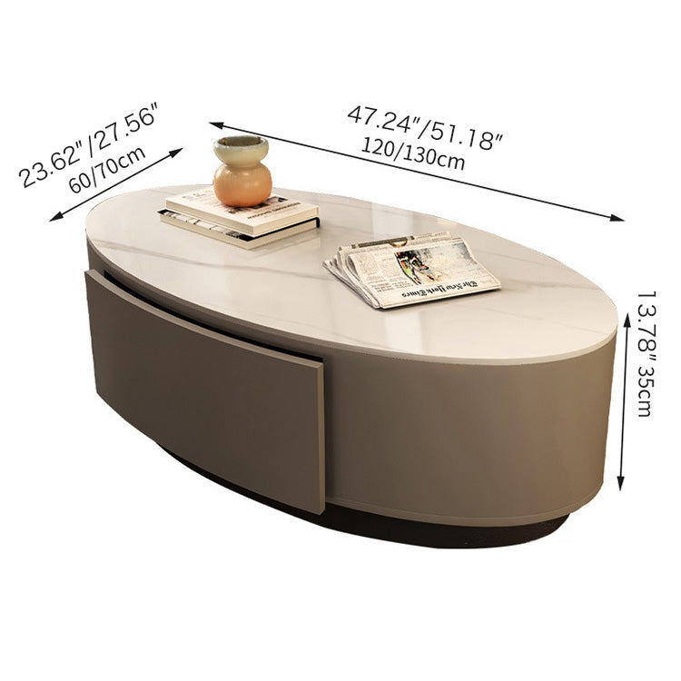 Modern Chic White & Gray Sintered Stone Tea Table with Metal and Synthetic Leather Accents frg-498