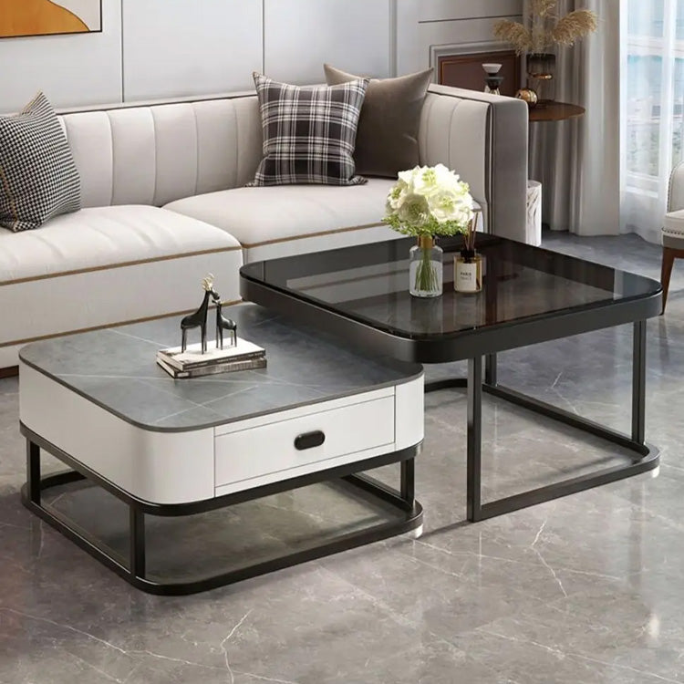 Stylish Mixed-Material Tea Table with Sintered Stone Top and Synthetic Leather Storage frg-499