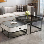 Stylish Mixed-Material Tea Table with Sintered Stone Top and Synthetic Leather Storage frg-499